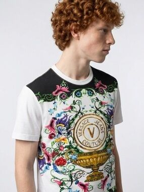 Versace Jeans Collection White Multicolor Logo Graphic Short Sleeve Tee